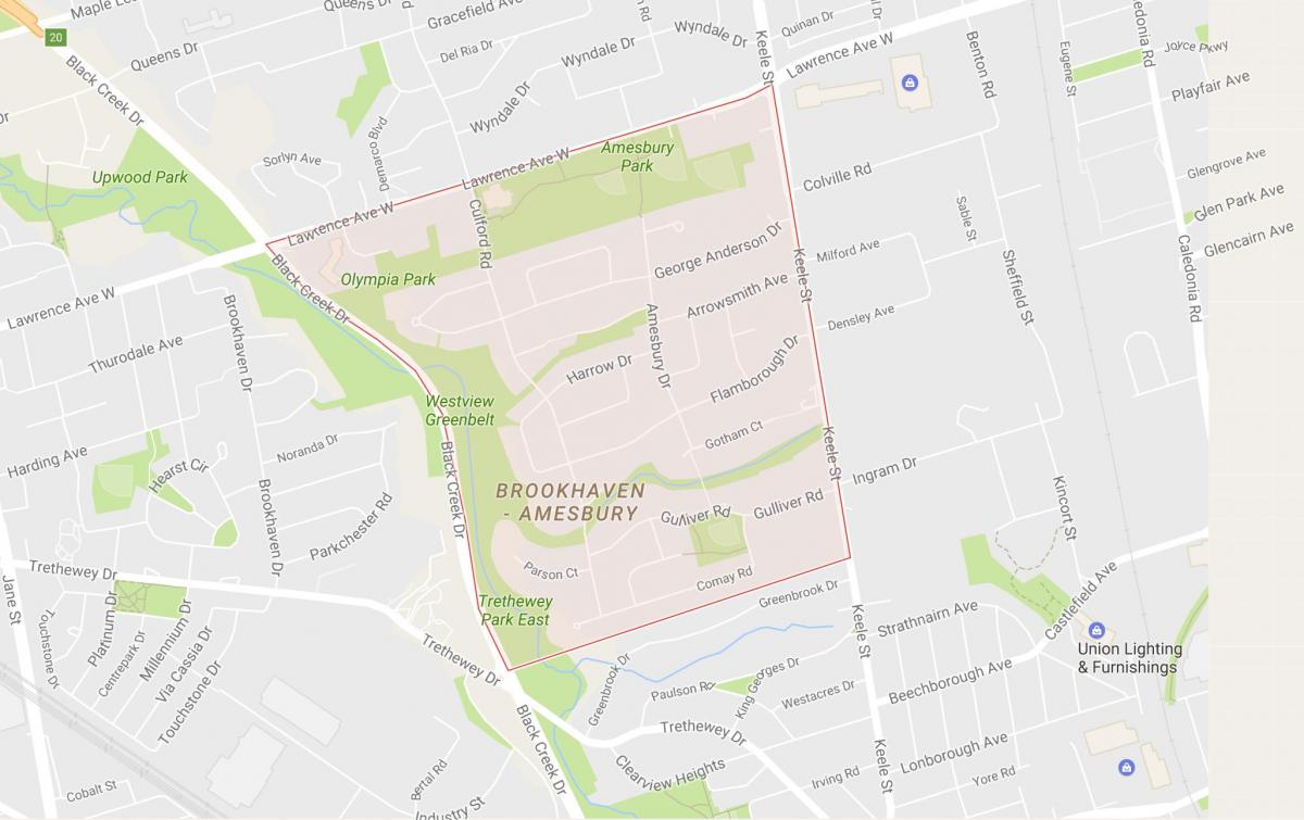 Kart over Amesbury-området i Toronto