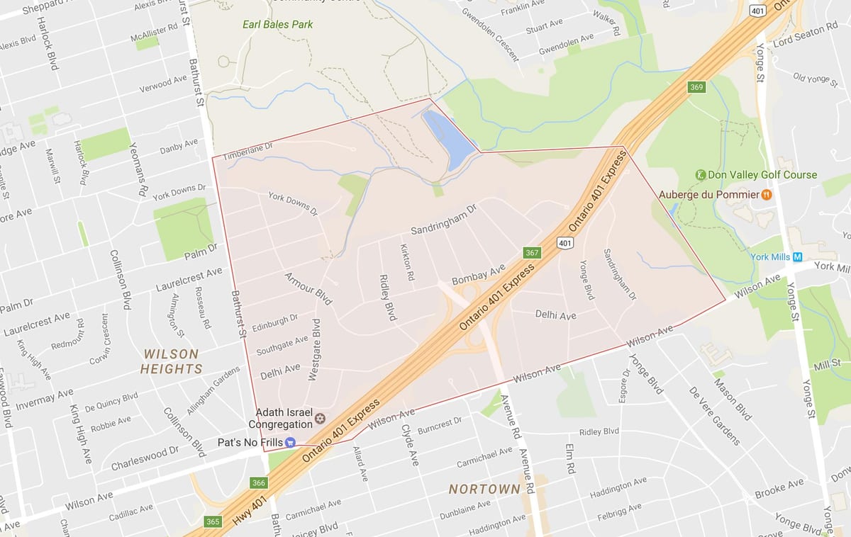 Kart av Armour Heights-området i Toronto