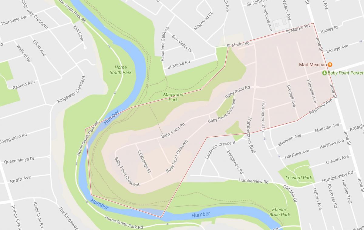 Kart av Baby Point-området i Toronto