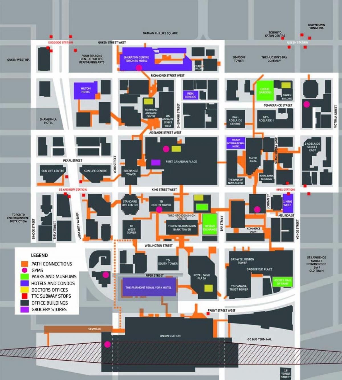 Kart over Banen Toronto Downtown Fotgjenger Gangvei