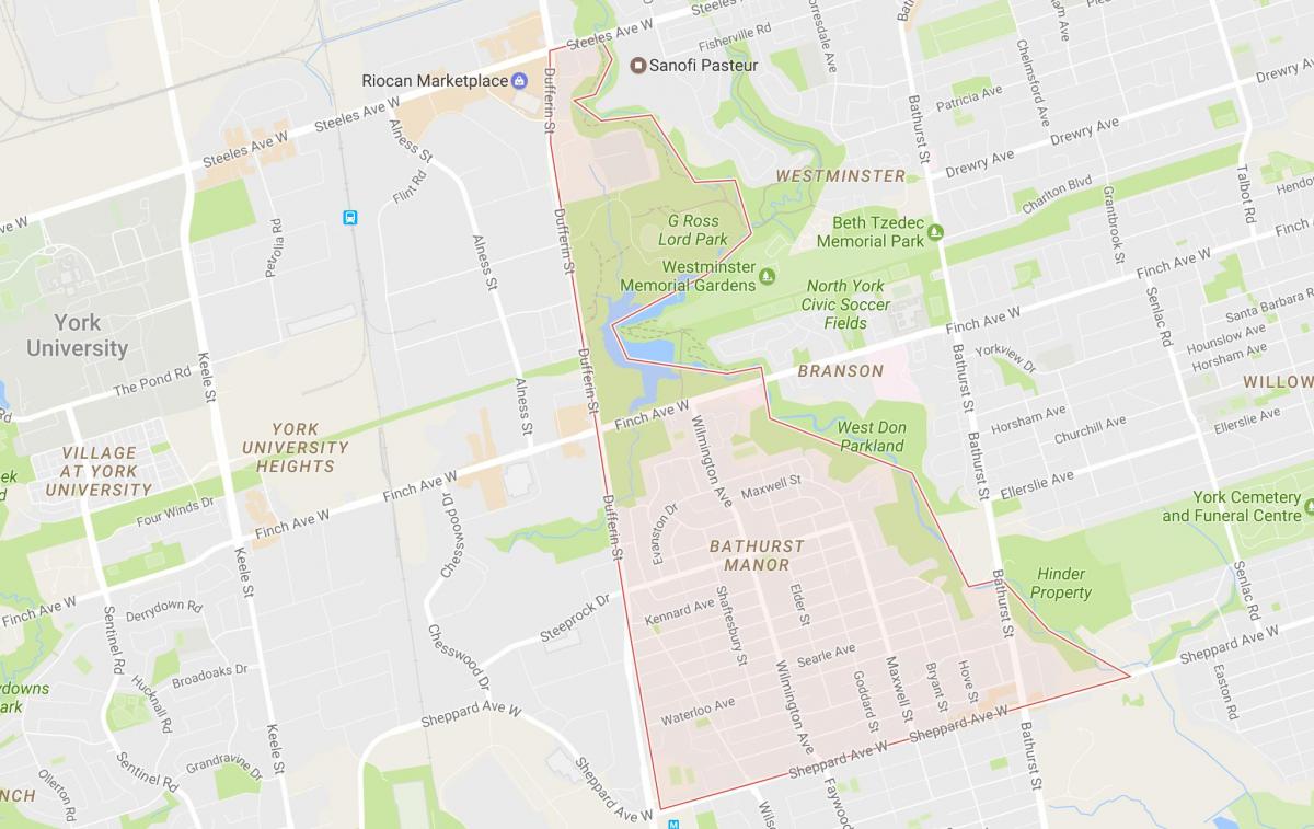 Kart av Bathurst Manor-området i Toronto