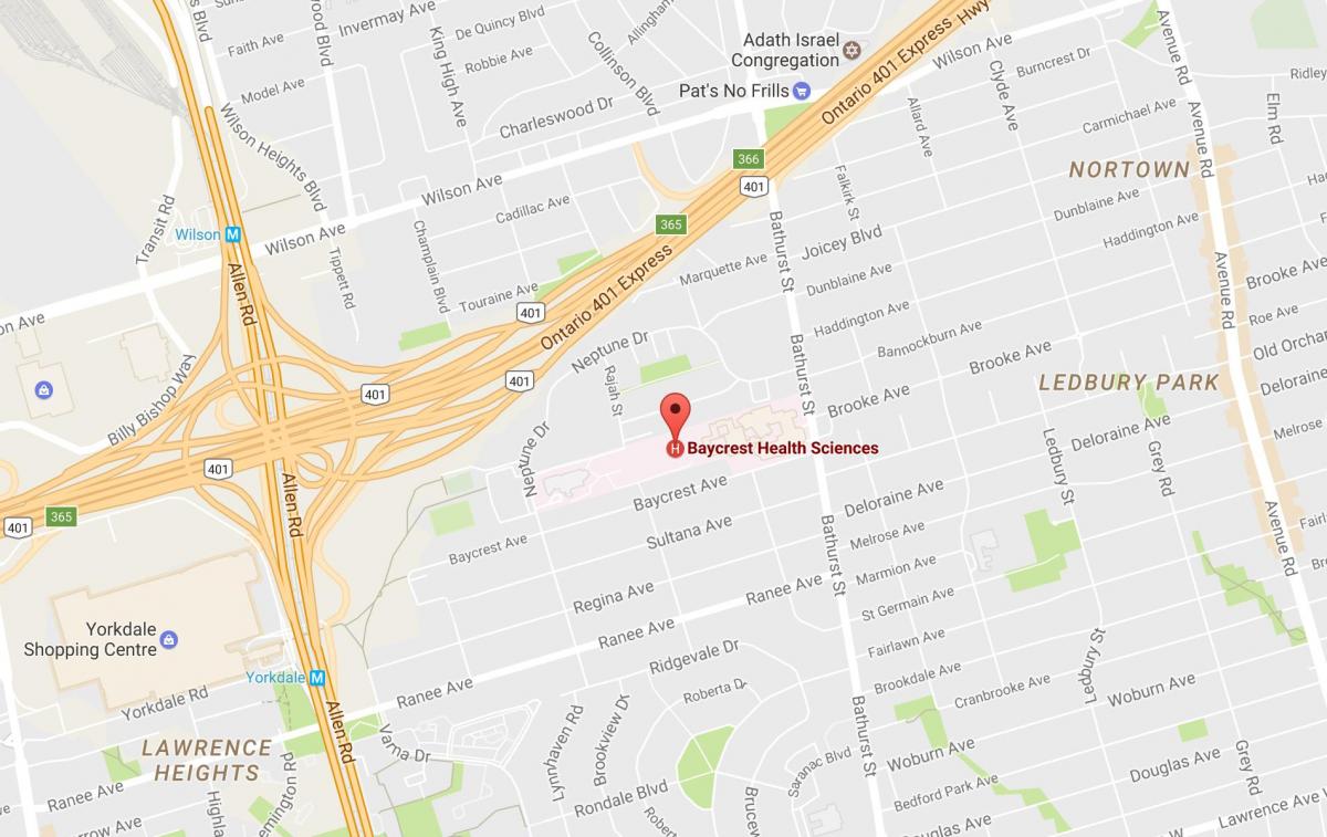 Kart over Baycrest Health Sciences Toronto