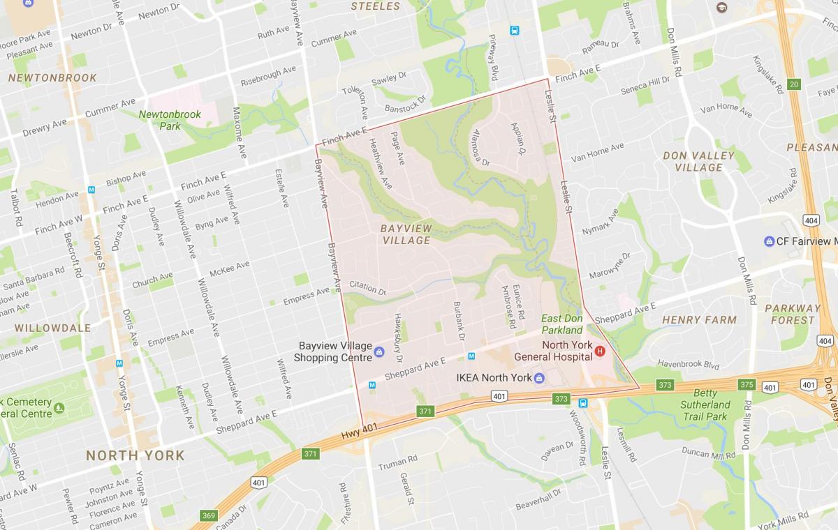 Kart over Bayview Village-området i Toronto