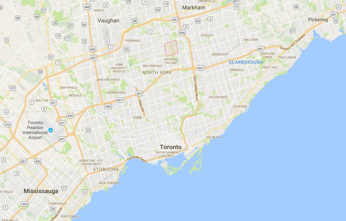 Kart over Bayview Woods – Steeles distriktet Toronto