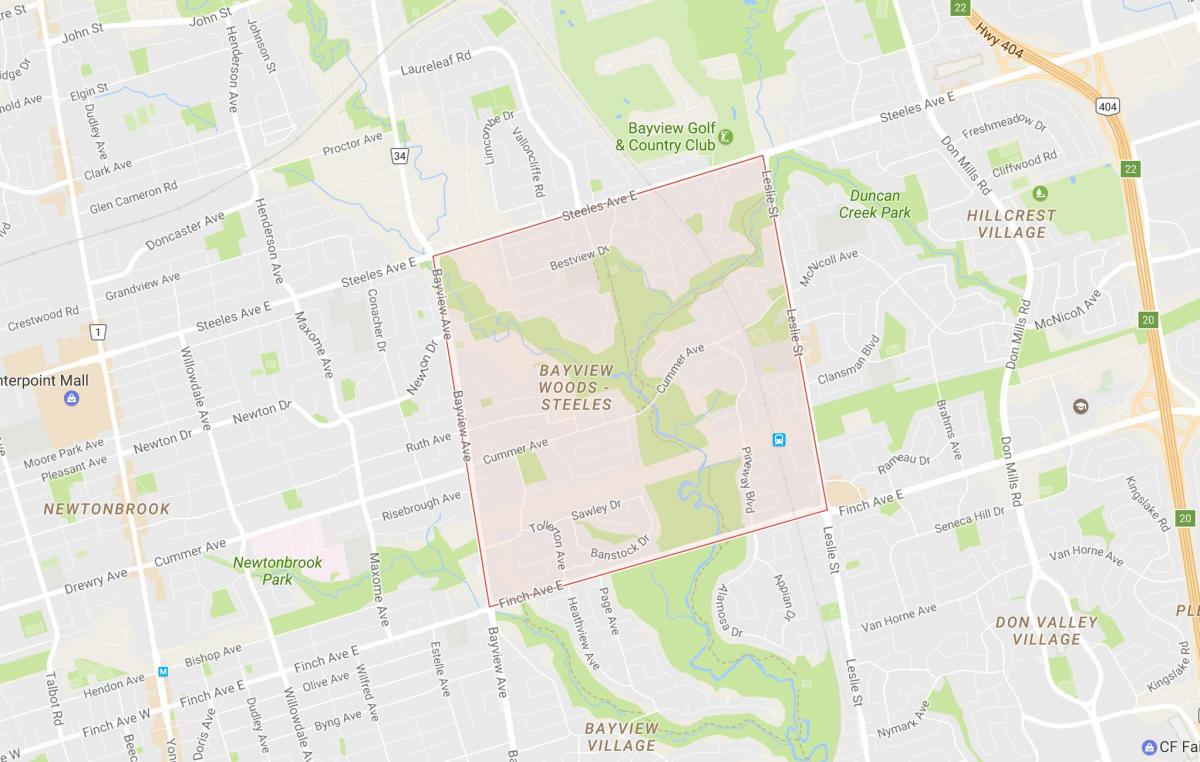 Kart over Bayview Woods – Steeles-området i Toronto