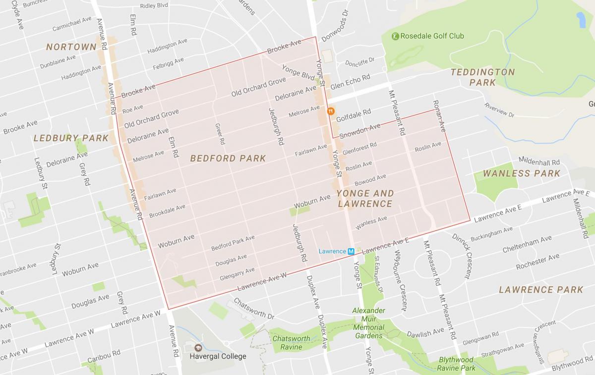 Kart over Bedford Park-området i Toronto