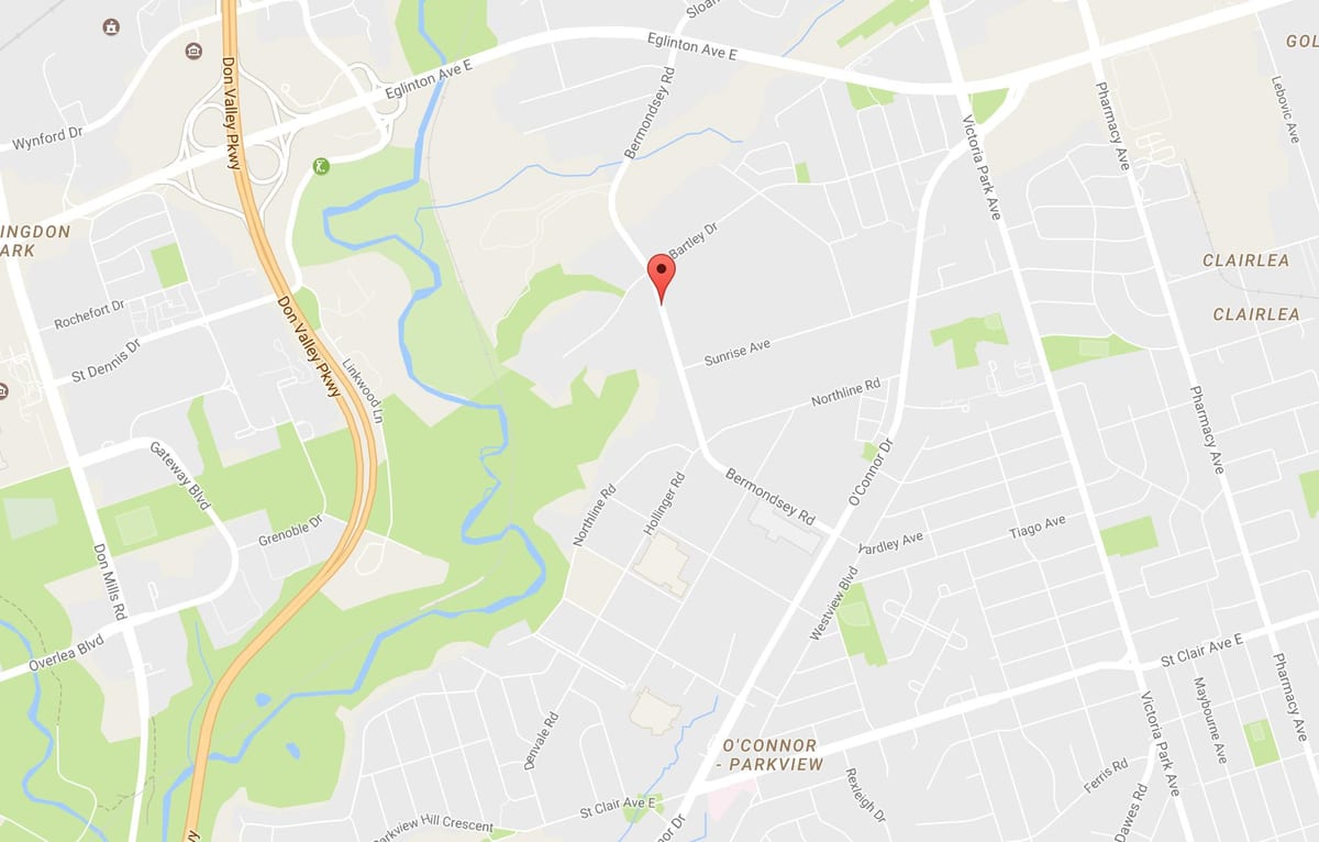 Kart over Bermondsey-området i Toronto