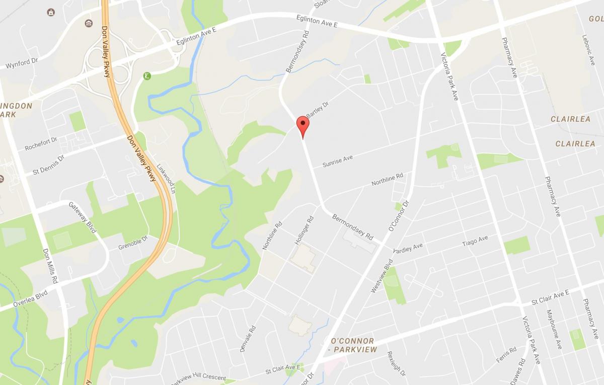 Kart over Bermondsey-området i Toronto