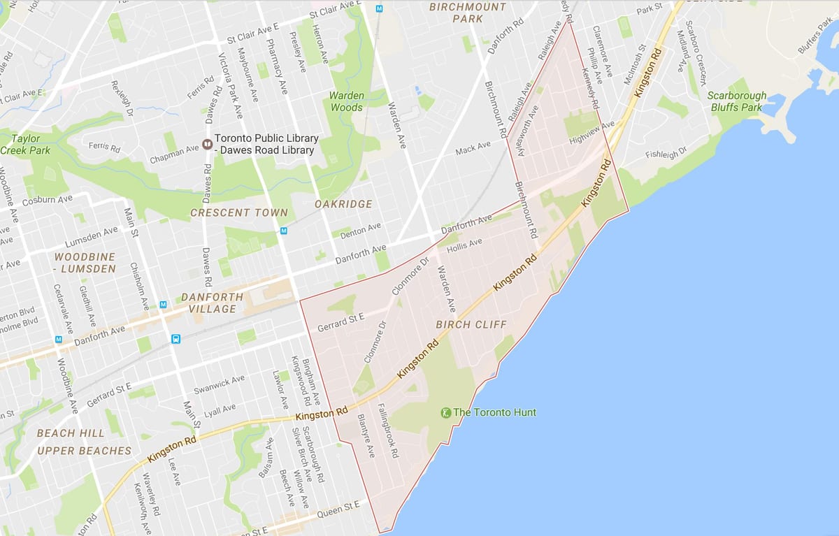 Kart av Bjørk Klippe-området i Toronto