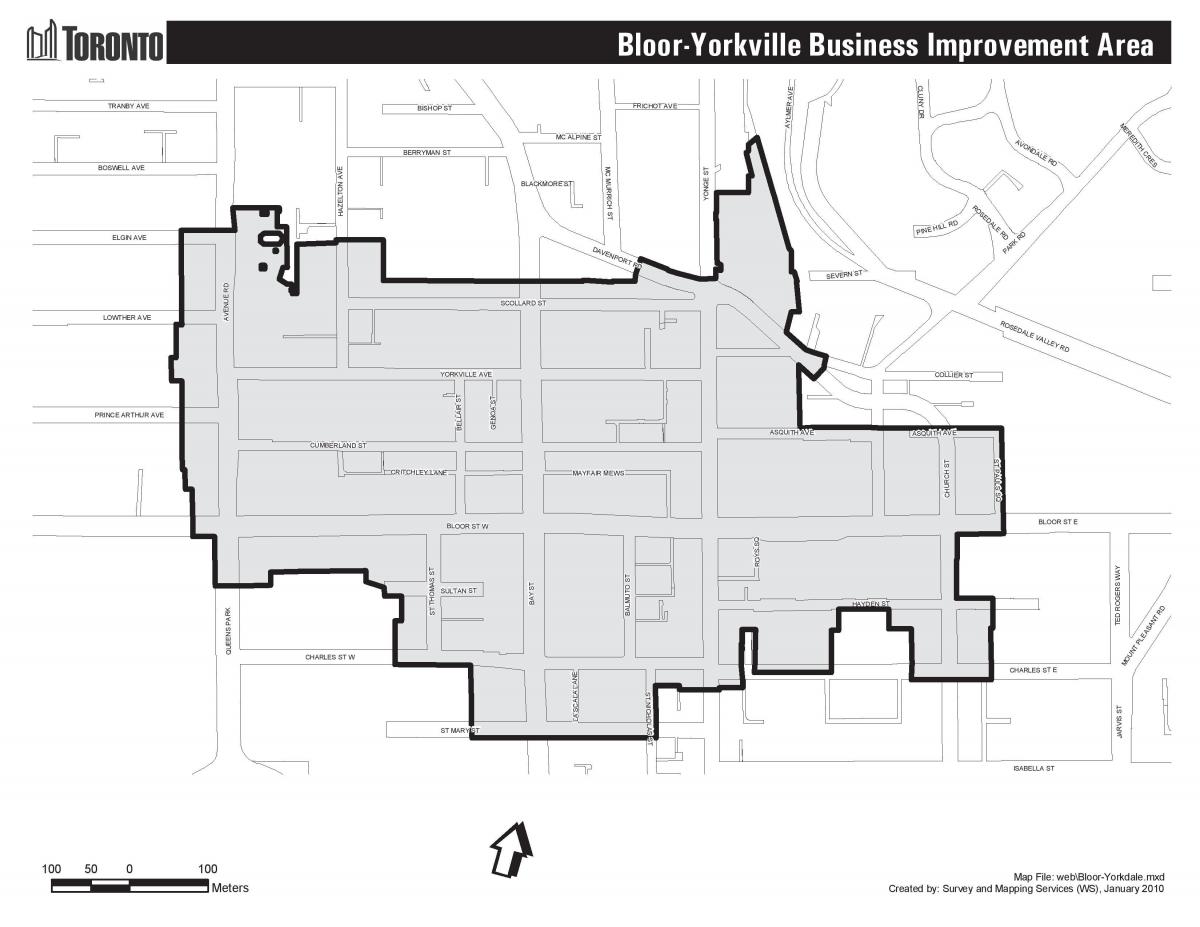 Kart over Bloor Yorkville-Toronto boudary