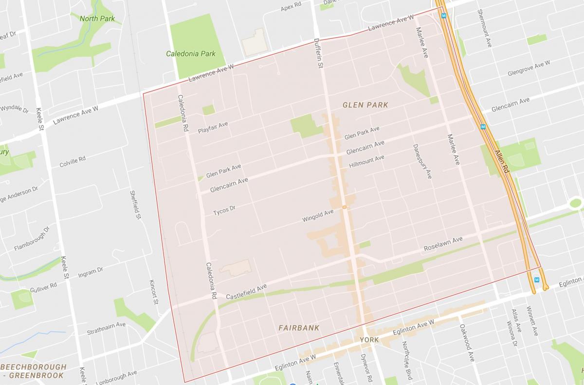 Kart av Briar Hill–Belgravia-området i Toronto