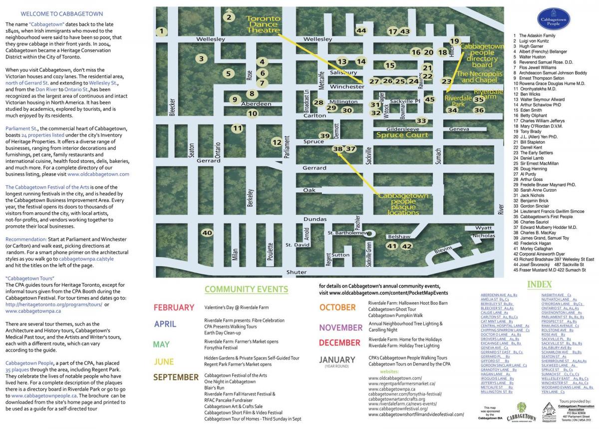 Kart over Cabbagetown hendelser Toronto