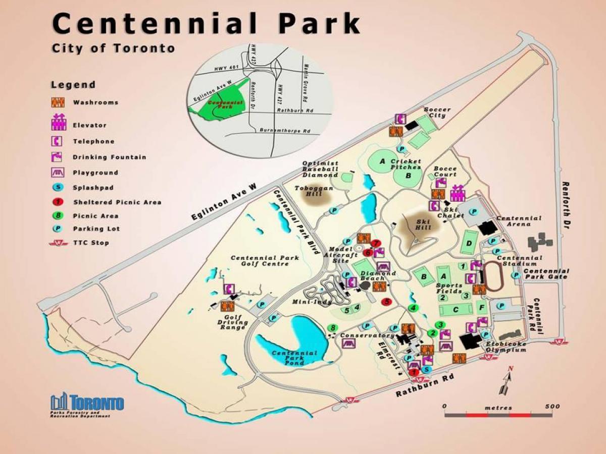 Kart av Centennial Park Utslipp Toronto