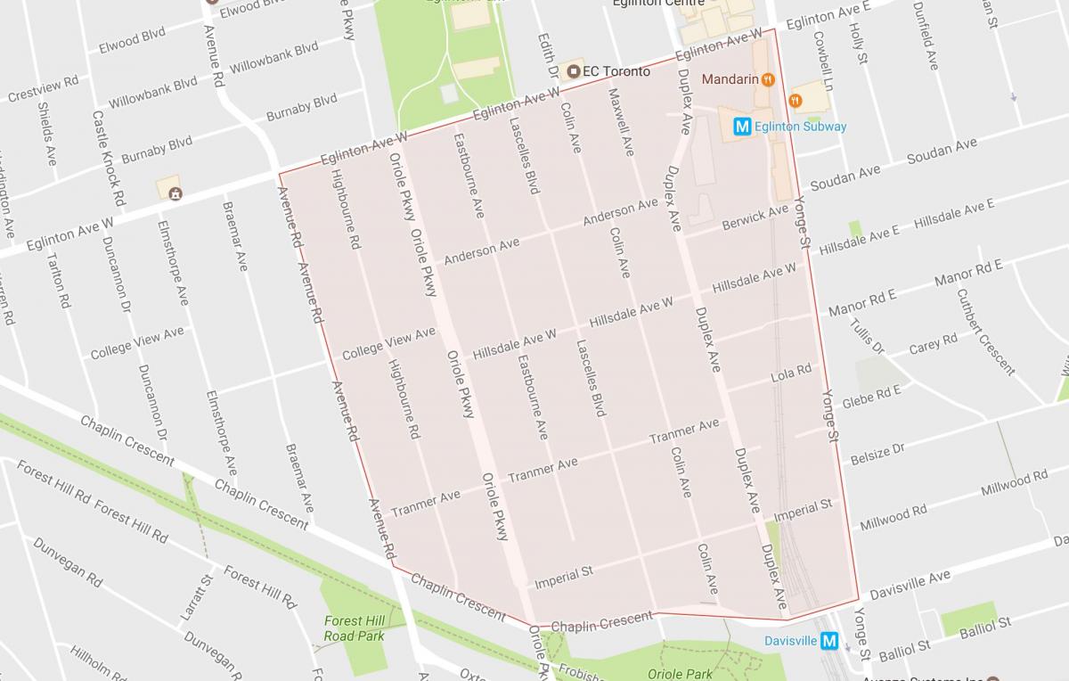 Kart av Chaplin Estates-området i Toronto