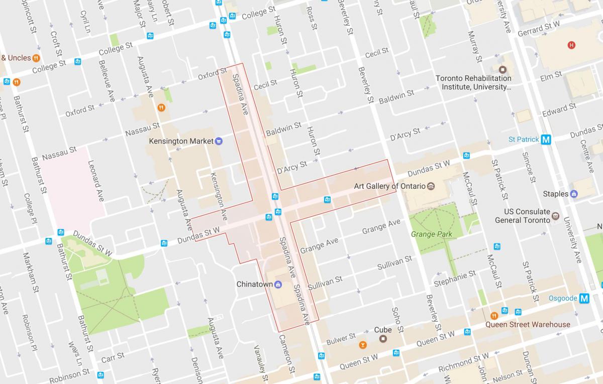 Kart av Chinatown-området i Toronto