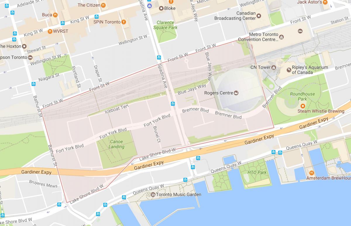 Kart av CityPlace-området i Toronto