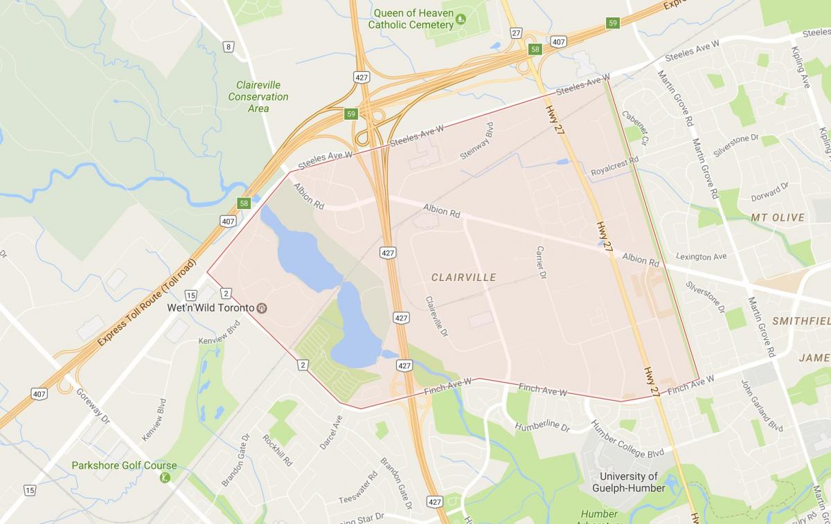Kart over Clairville-området i Toronto