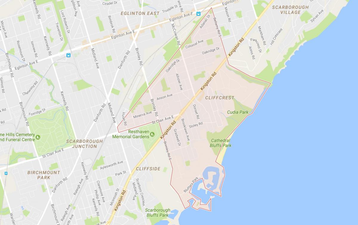 Kart over Cliffcrest-området i Toronto