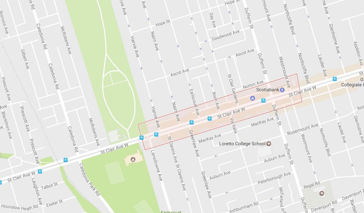 Kart av Corso Italia-området i Toronto