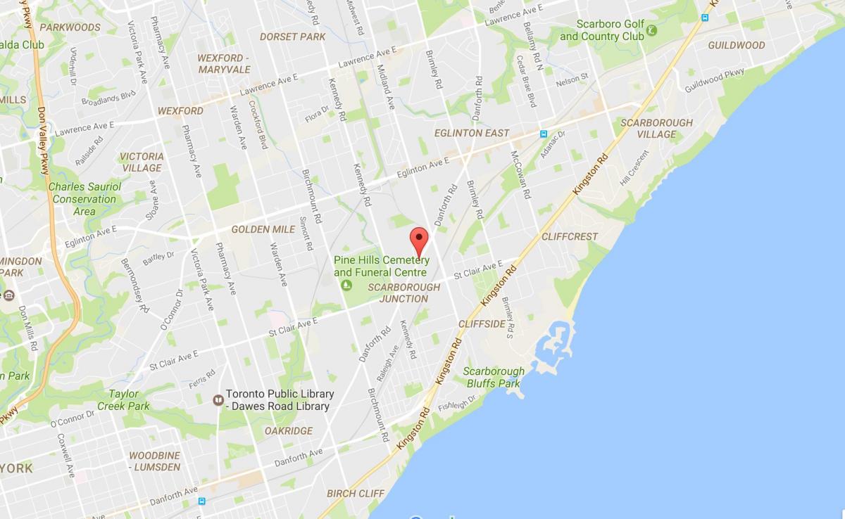 Kart over Danforth veien Toronto