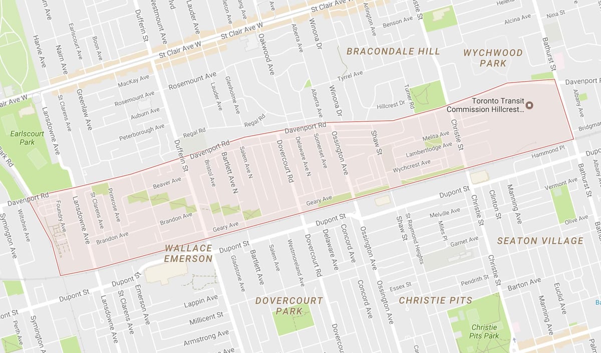 Kart over Davenport-området i Toronto