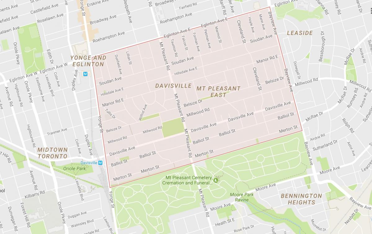 Kart over Davisville Village-området i Toronto