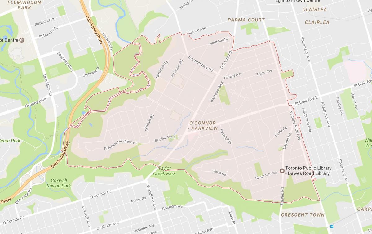 Kart av Hodelag Vei-området i Toronto