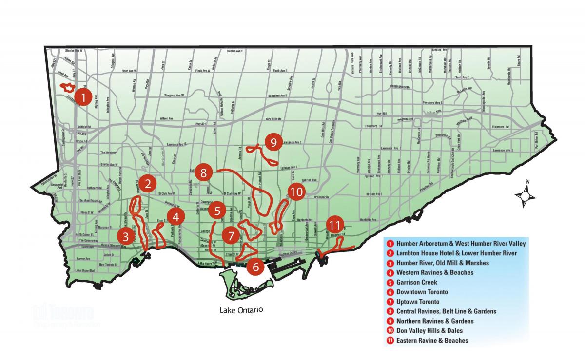 Kart over funn spasertur Toronto