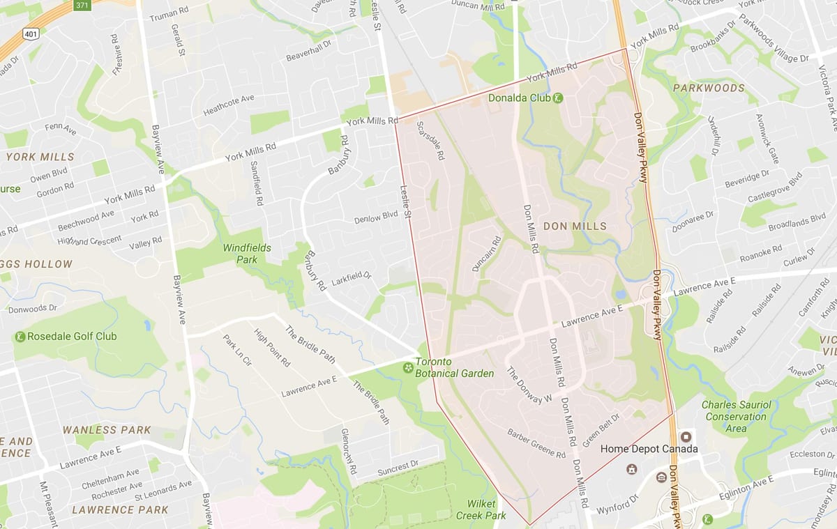 Kart av Don Mills-området i Toronto