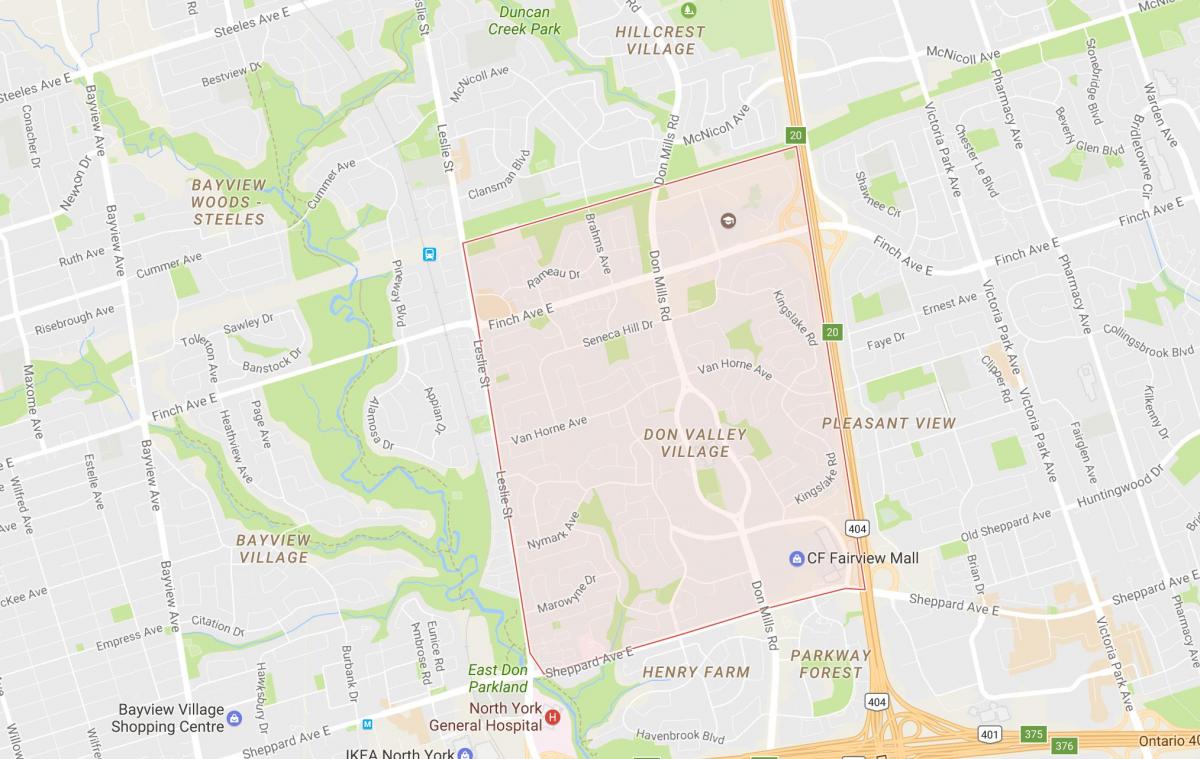 Kart av Don Valley Village-området i Toronto