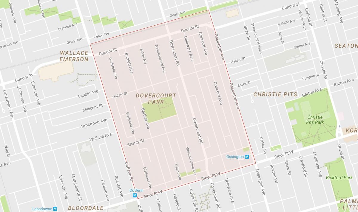 Kart over Dovercourt Park-området i Toronto