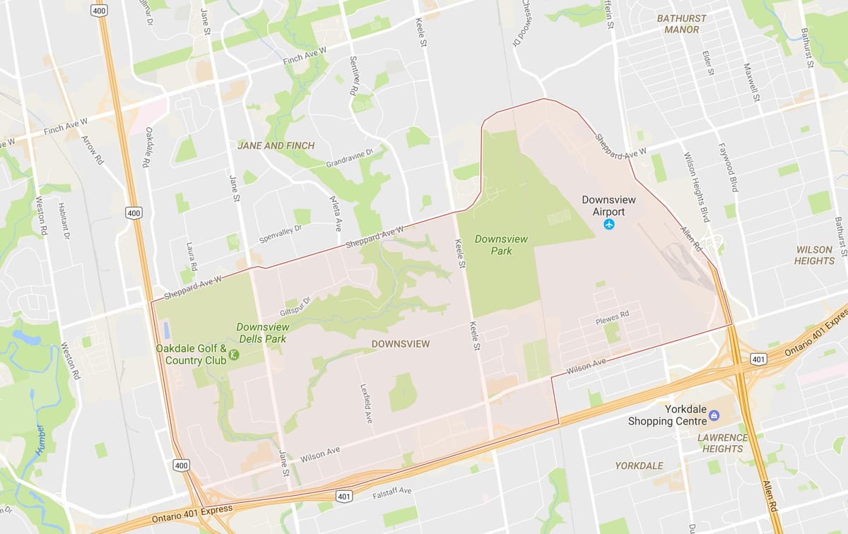 Kart av Downsview-området i Toronto