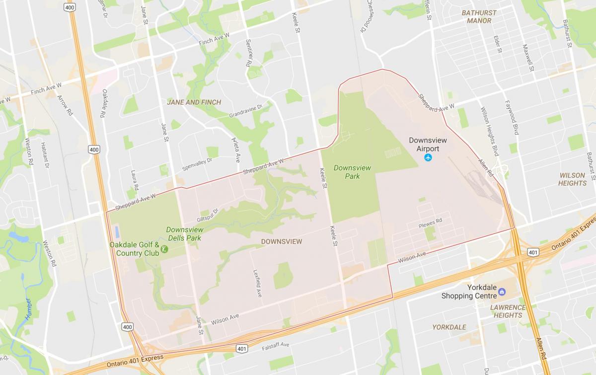 Kart av Downsview-området i Toronto