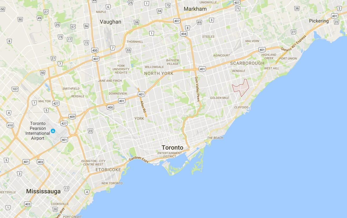 Kart over Eglinton Øst-distriktet Toronto