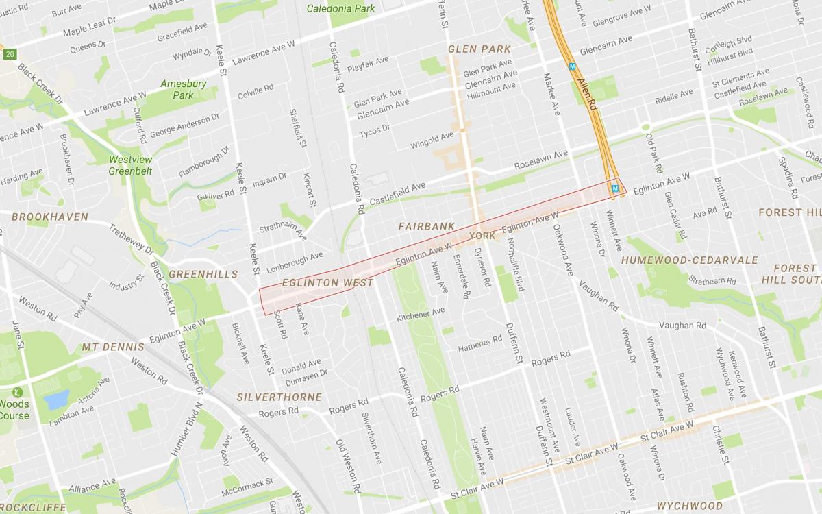 Kart over Eglinton West-området i Toronto