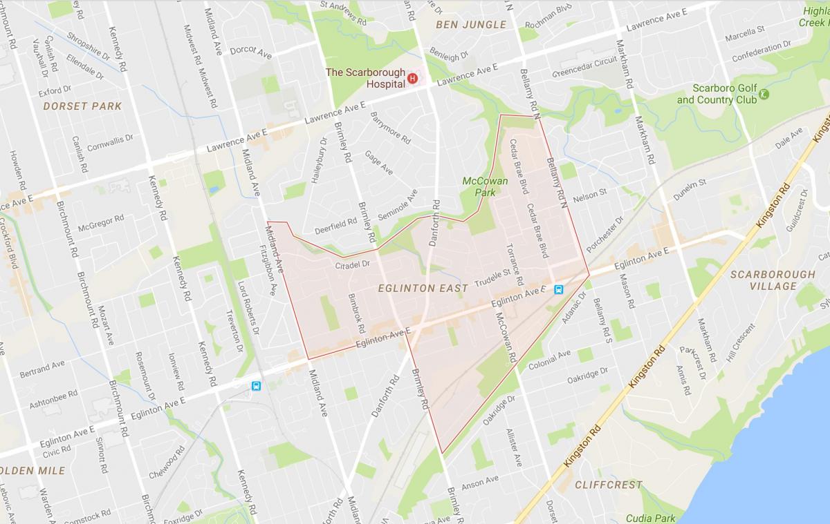 Kart over Eglinton Øst-området i Toronto