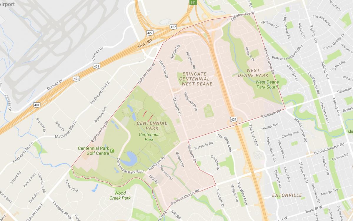 Kart over Eringate-området i Toronto