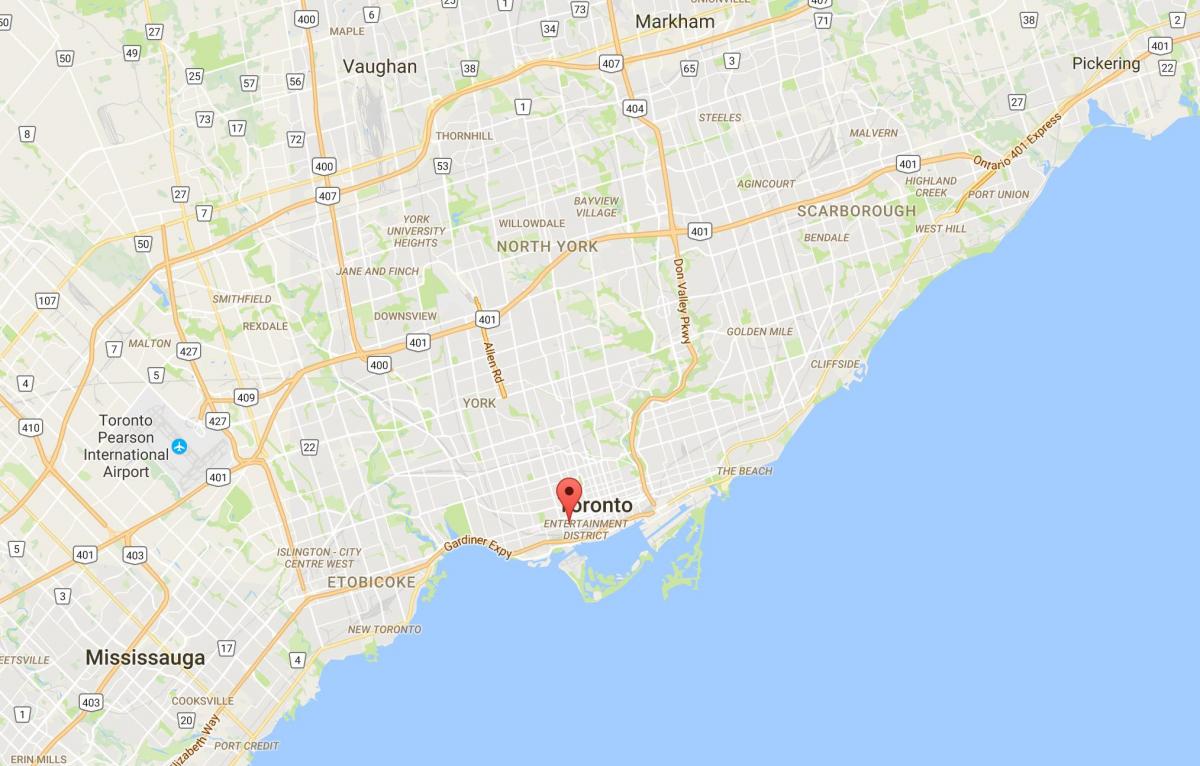 Kart av Fashion District-distriktet Toronto