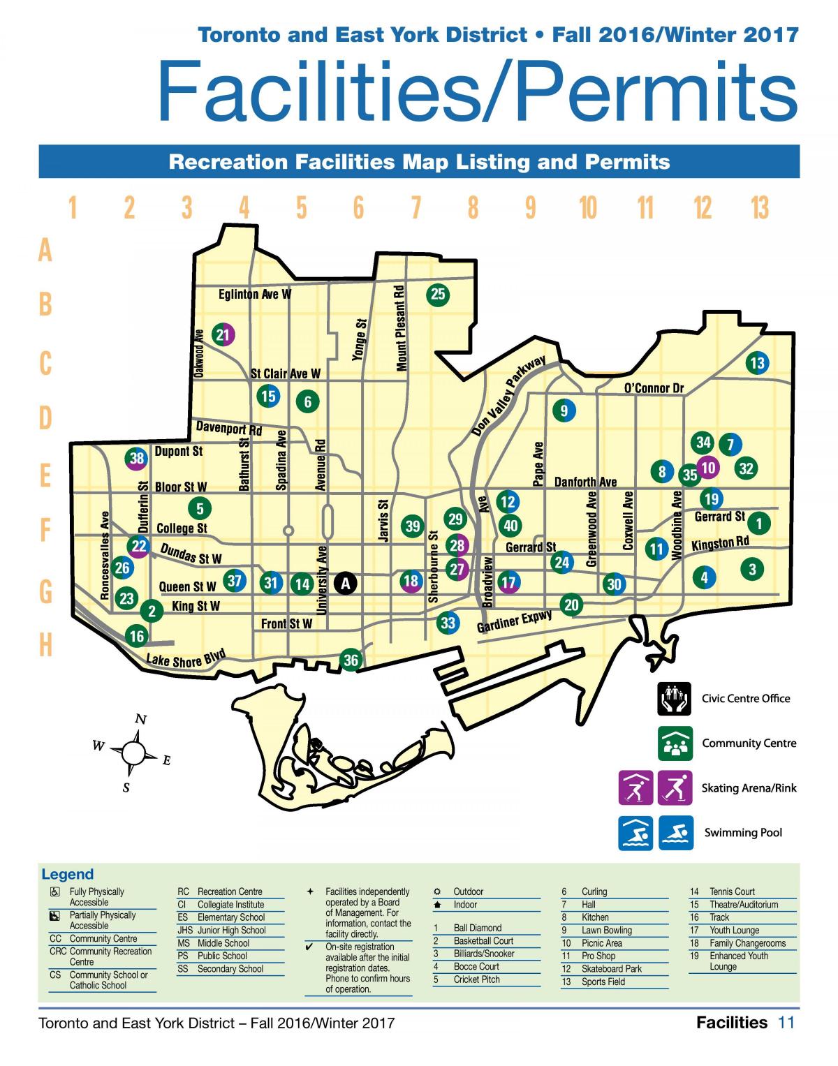 Kart av fasiliteter rekreasjon Toronto