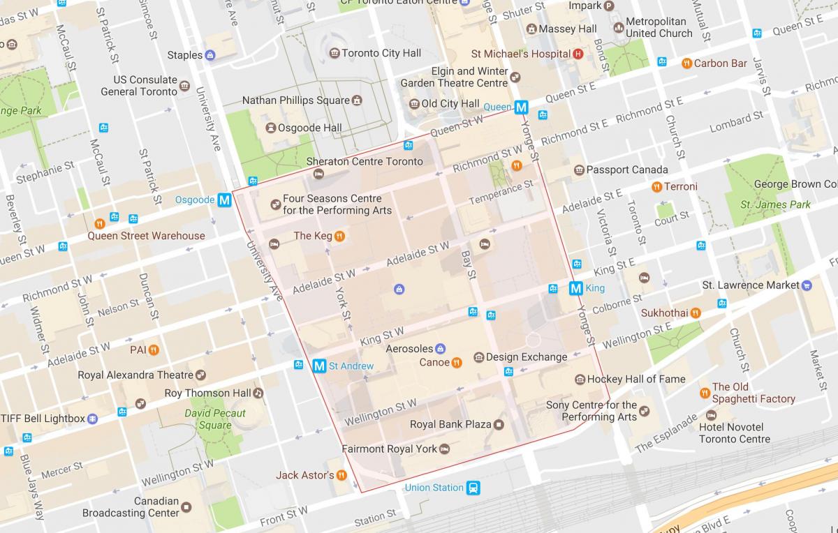 Kart av Financial District-området i Toronto