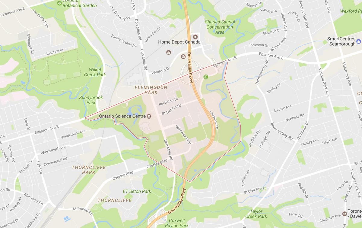 Kart over Flemingdon Park-området i Toronto