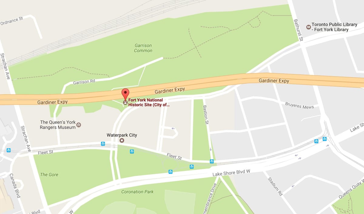 Kartet over Fort York-området i Toronto