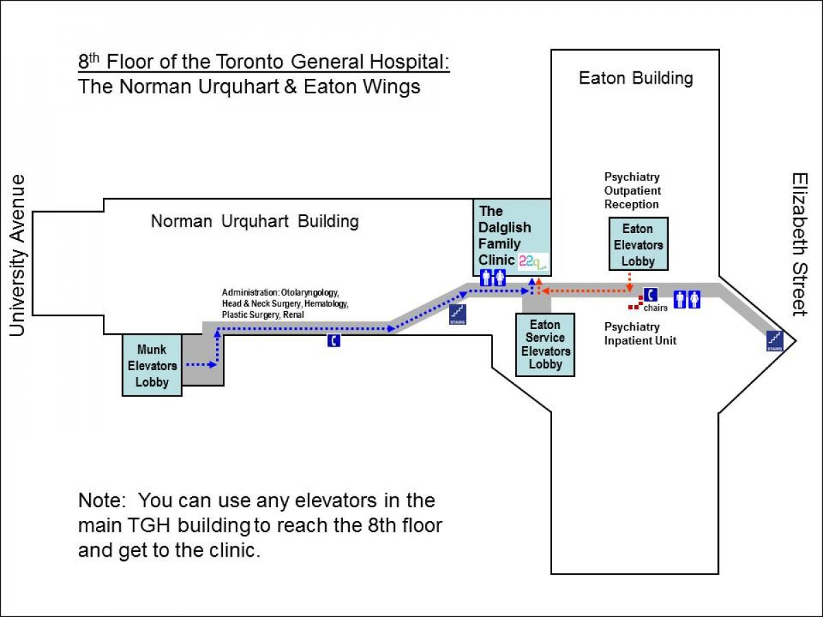 Kart av General Hospital 8. etasje Toronto