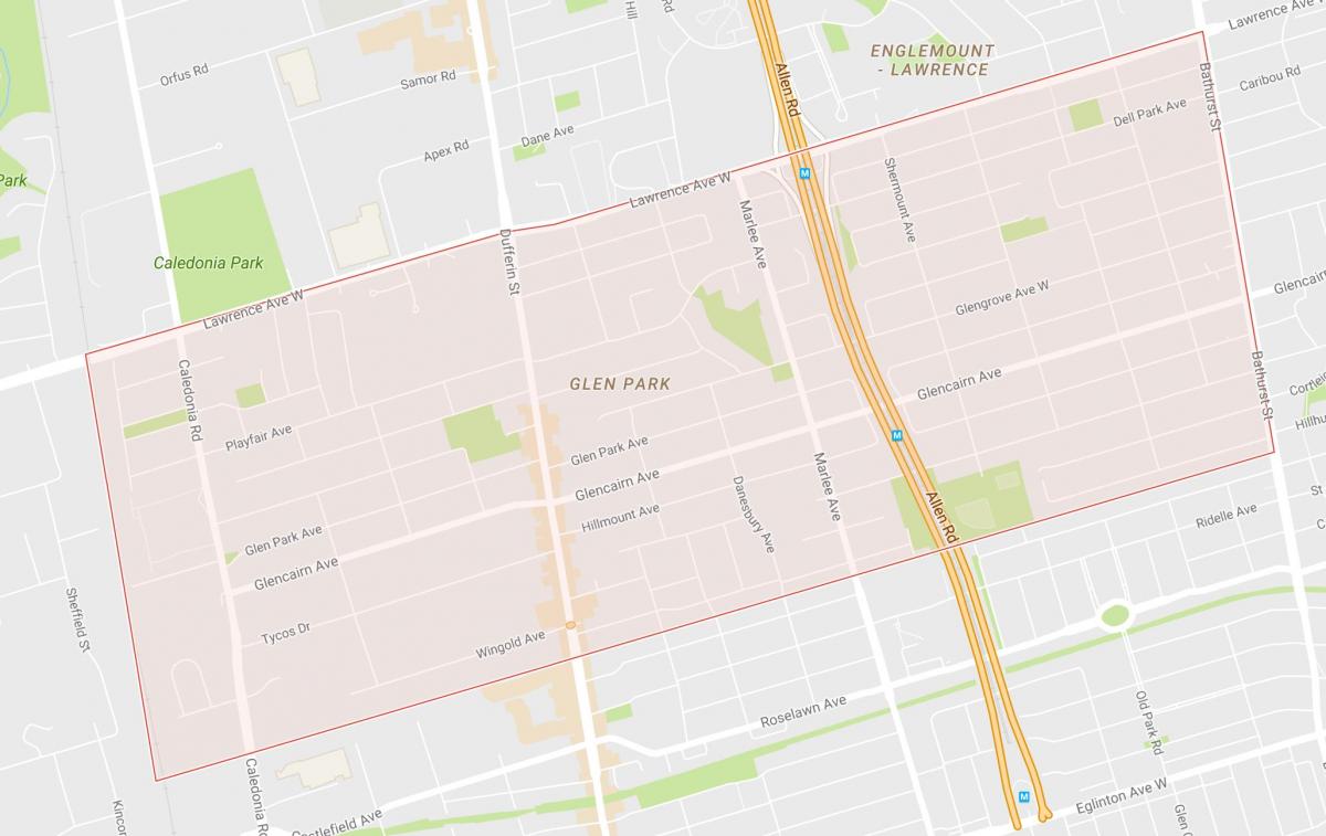 Kart av Glen Park-området i Toronto