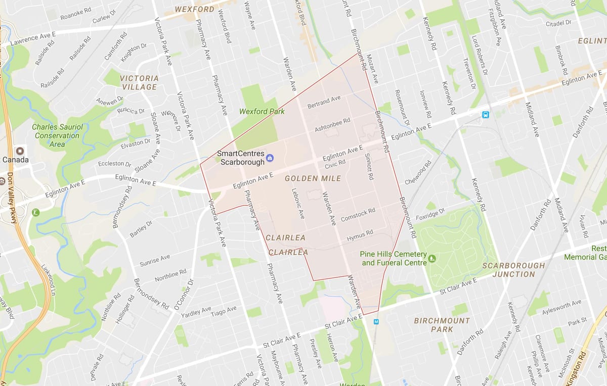 Kart over Golden Mile-området i Toronto