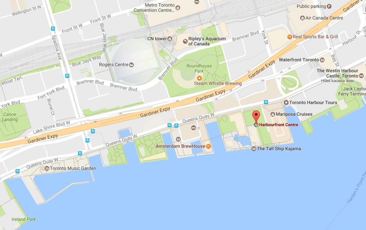 Kart over Harbourfront-området i Toronto