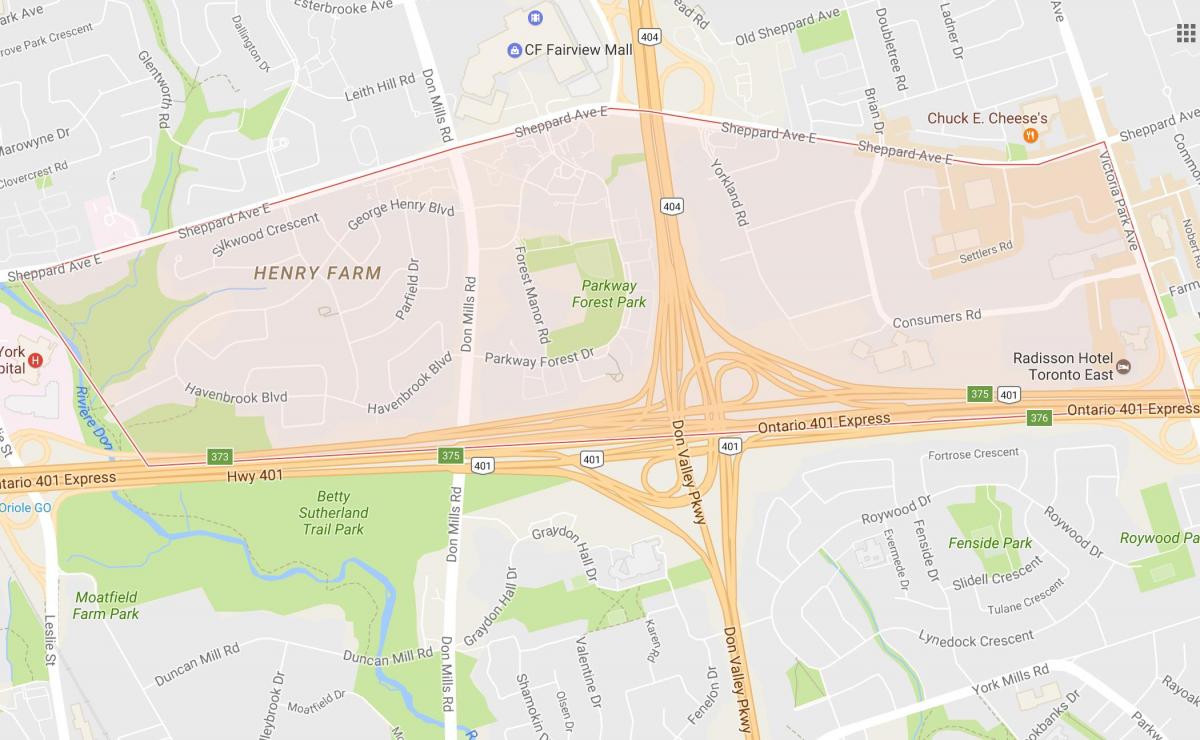 Kart av Henry Gård-området i Toronto