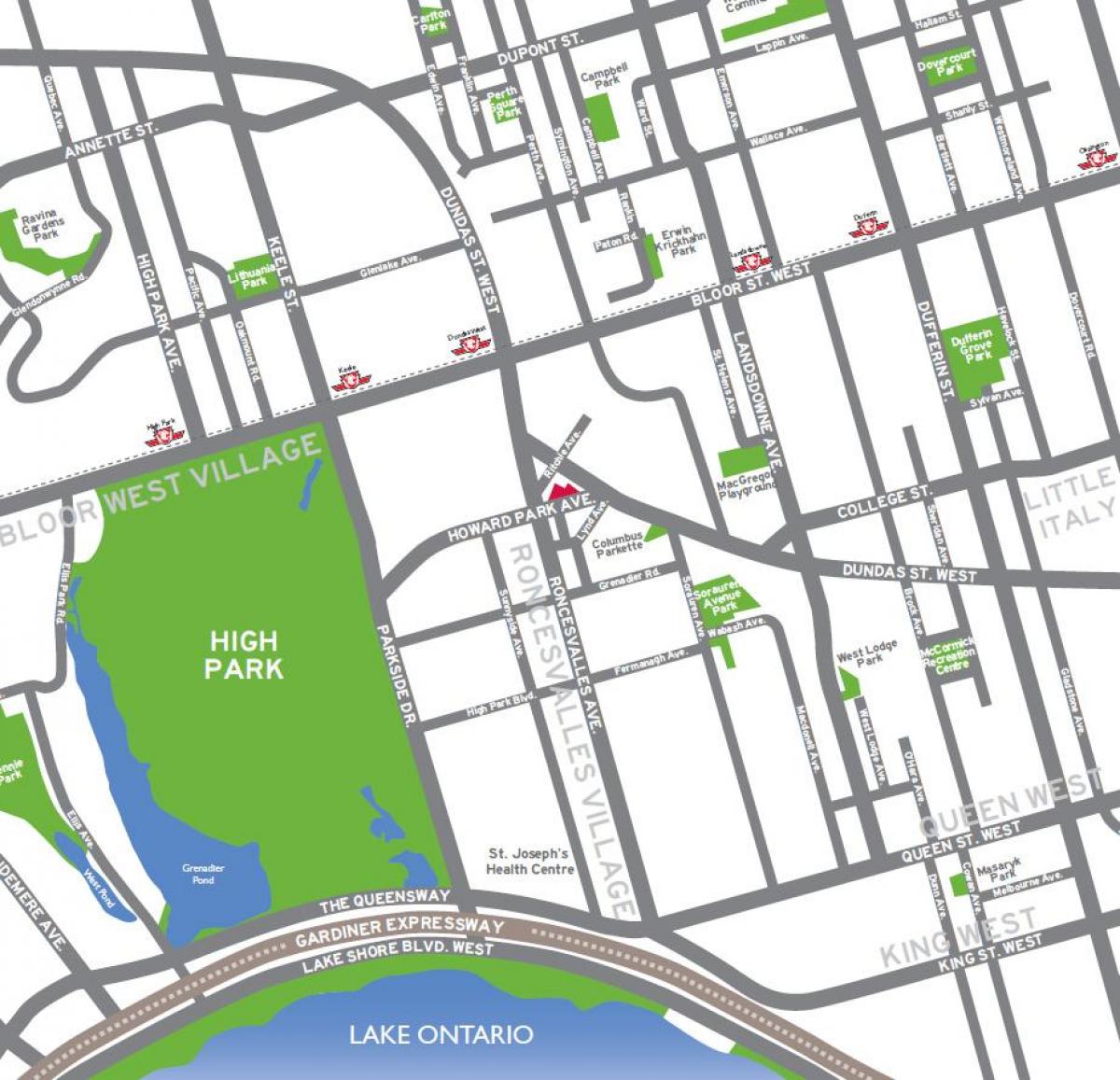 Kart av High park, Toronto, oversikt