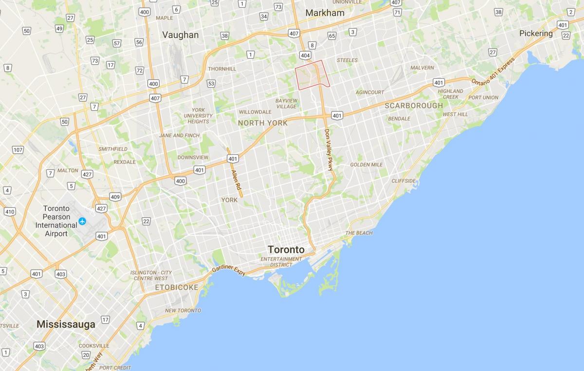 Kart av Hillcrest Landsbyen distriktet Toronto