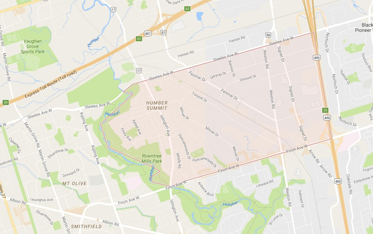 Kart av Humber Toppmøtet i Toronto-området